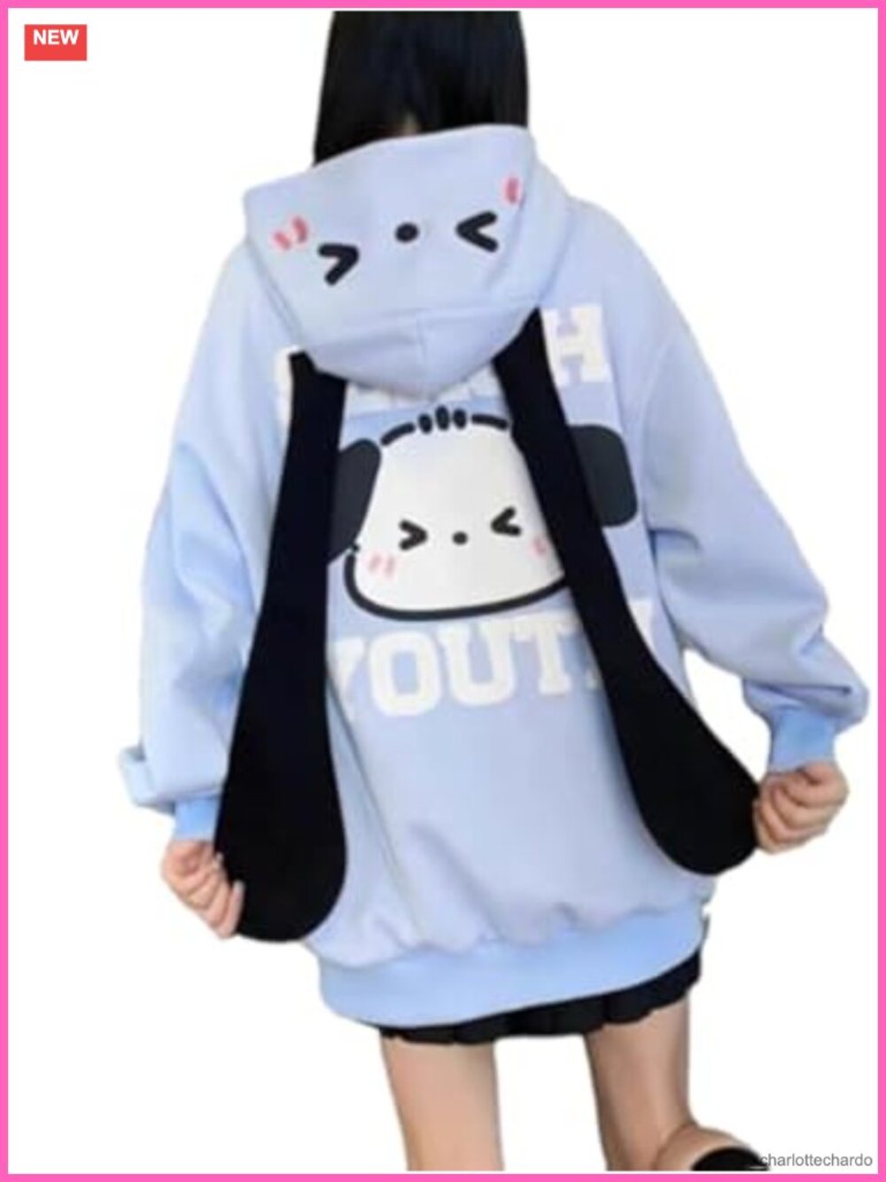 Kawaii Y2K Anime Puppy Long Ear Cutecore Harajuku Zip Up Hoodie Cotton
